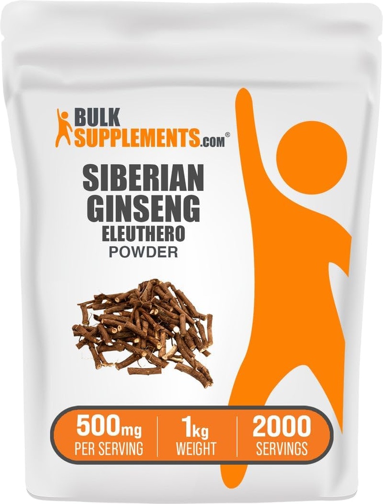 אבקת BulkSupplements.com Eleuthero - אבקת גינזנג סיביר, Eleutherococococcus Sendicosus, Geneseng Herbal Supplement -ten Free, 500 מ"ג לשרת, 1kg (2.2 lbs) (Pack of 1) (Pack of 1)