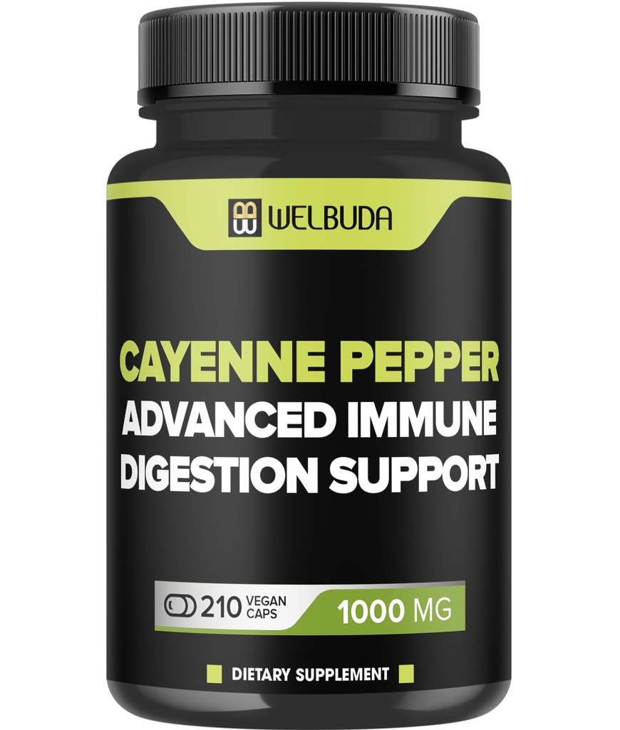 210 קפסולות - קייאן פפר תוספי לחלץ 10:1 עם Berberine HCI, Garlic Bulb, Olive Leaf & More - פורמולה משולבת לבריאות העיכול, בריאות הלב ו- Immunity פונקציות תמיכה