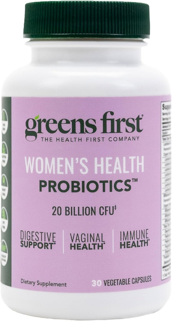 Greens First Women's Health Probiotics - Probiotics for pH Balance - 20 מיליארד CFU - תמיכה ב- Digestive, Immune & Vaginal Health non-GMO/Gluten-Free/Dairy-Free/Soy-Free (30 קפסולות ירקות)