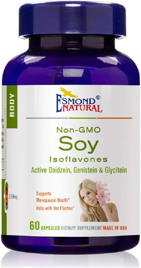 (5 Pack) Esmond Natural: Soy Isoflavones non-GMO (Supports Menopausal Health & Hot Flashes), GMP, מוצר טבעי Assn Certified, מיוצר בארה"ב - 250 מ"ג, 300 קפסולות