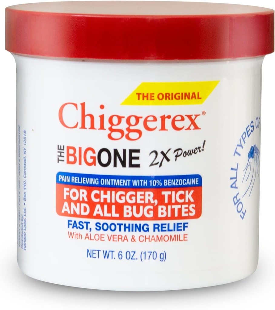 Chiggerex 2X Power First Aid Medicated Ointment for Chiggers, Mosquito Bites, Ticks ו-Bite Relief with Aloe Vera & Chamomile, 6 oz
