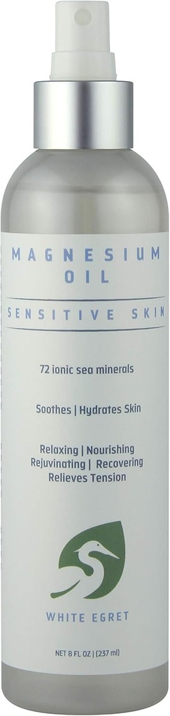 White Egret | Magnesium Oil Spray Sensitive Skin with 72 מינרלים ימיים איטוניים | Soothing, Nourishing, rejuvenating and Recovering Properties
