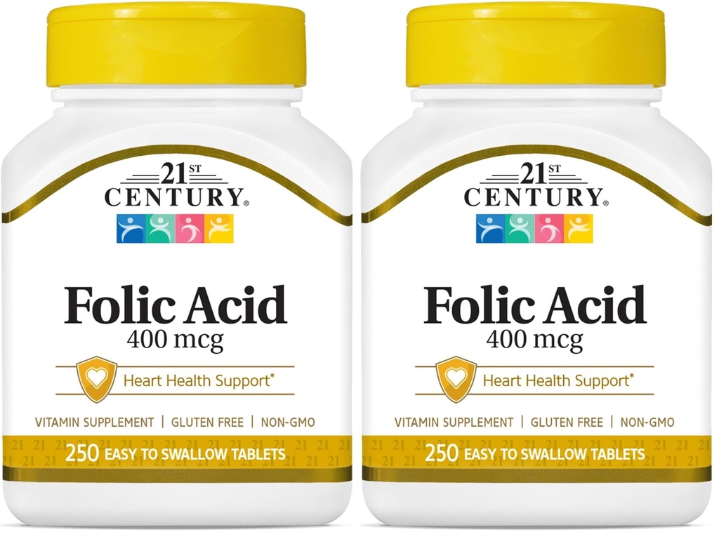 המאה ה-21 Folic Acid 400 mcg Tablets, 250 הרוזן (Pack of 2)
