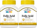 המאה ה-21 Folic Acid 400 mcg Tablets, 250 הרוזן (Pack of 2)