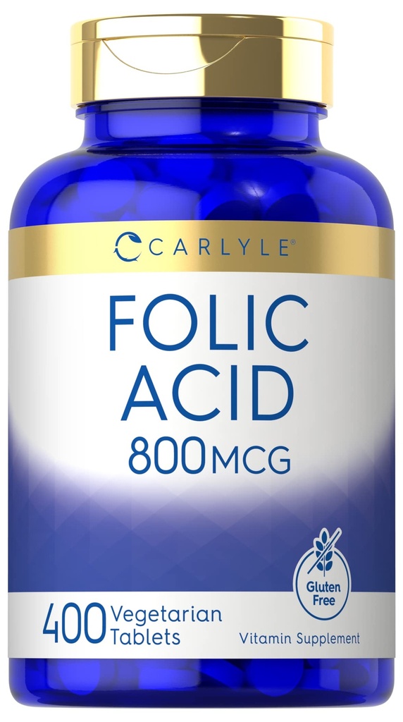 Carlyle Folic Acid 800 Mcg Tablet | 400 Count | Vegetarian, non-GMO, Gluten Freeten