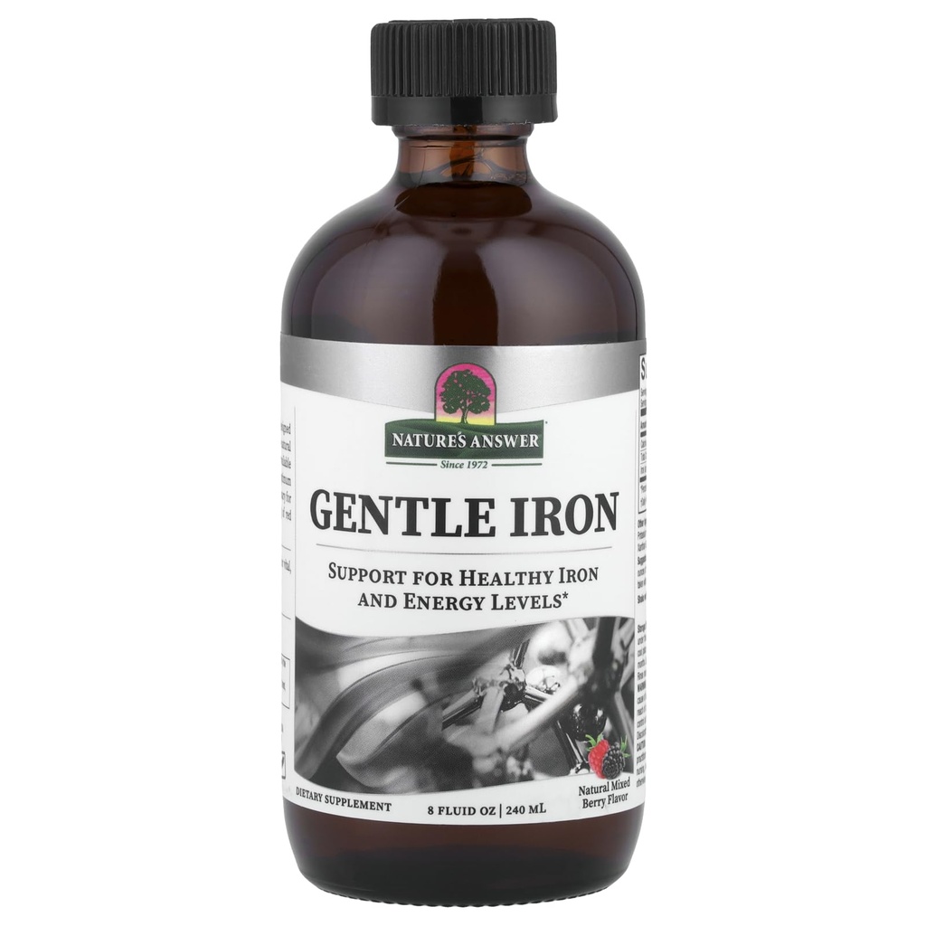 תשובתו של Nature's answer Gentle Iron 8 Ounce נוזל | תמיכה בתאי דם אדומים | תמיכה ברמת ברזל | Gluten Free | Non GMO