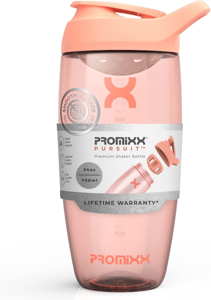 Promixx Pursuit חלבונים Shakerבק (24 oz) - Silent No-Ball Mixer, Leak-Proof Lid, BPA / BPS & Phthalate-Free ECOZEN - Easy-Clean Shaker Cup for Protein Shakes, Pre & Post-Workout Smoothies