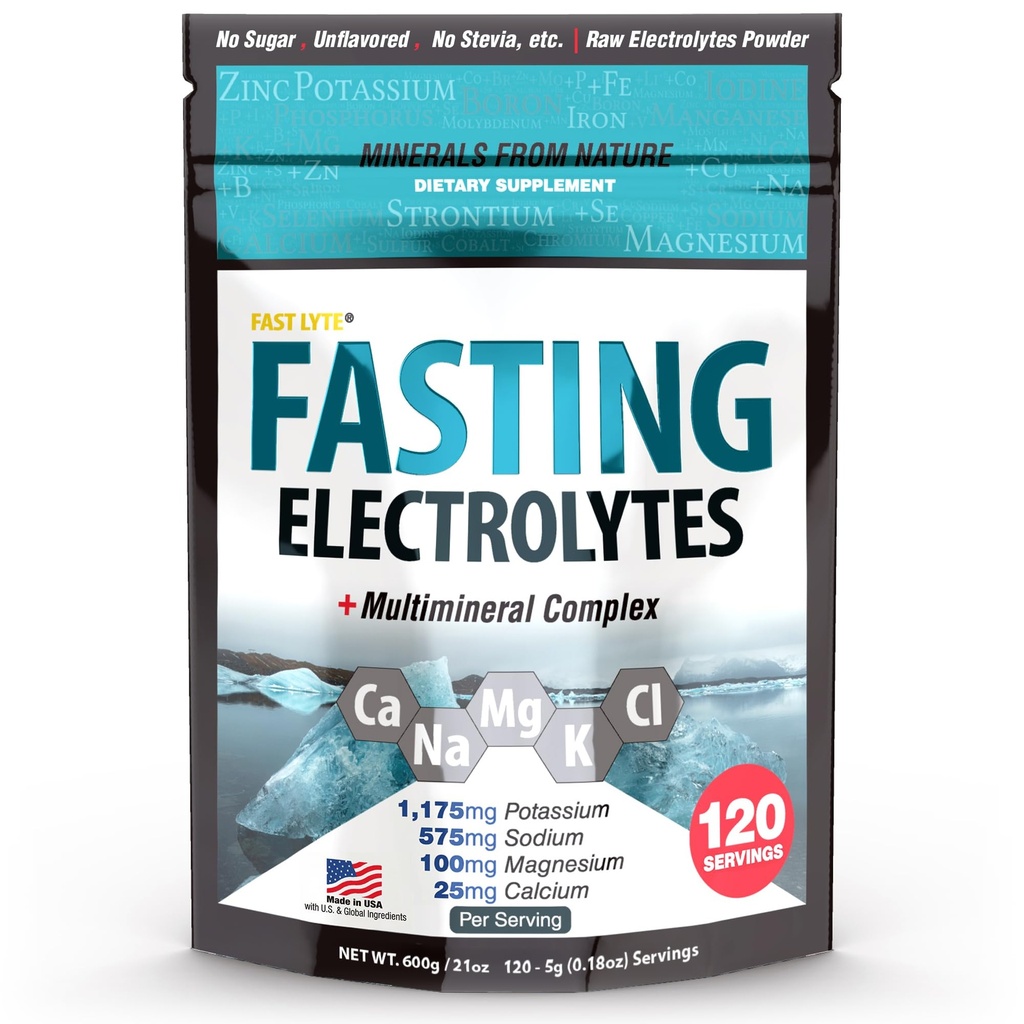 Fasting Electrolyte אבקת תוספי מזון | No Sugar Unflavored Raw Electrolytes | 50% RDI Magnesium ו- Potassium with Trace מינרליםs | Carnivore & Keto Friendly | סוכר חינם מלחים