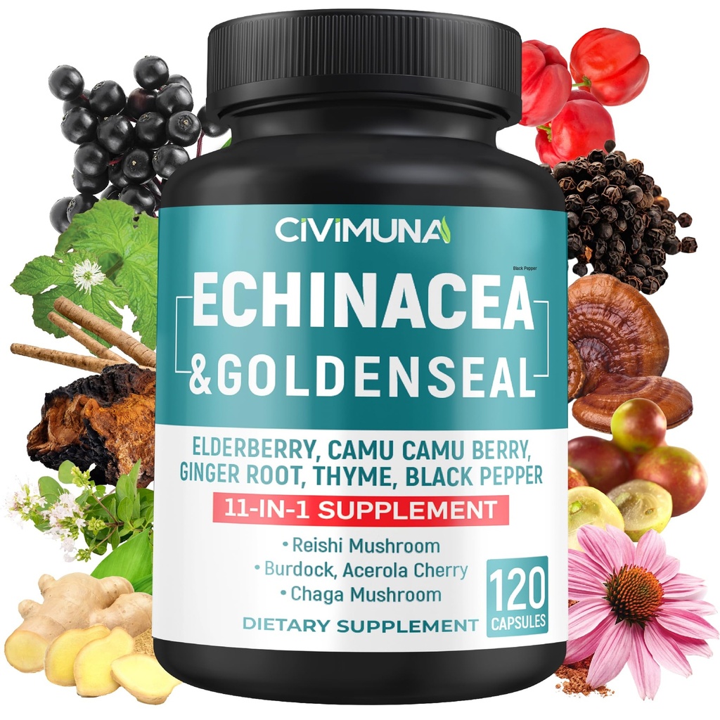 Echinacea לחלץ קפסולות עם Echinacea, שורש מוזהב, Elderberry ועוד - 120 קפסולות עבור 4 חודשים אספקה