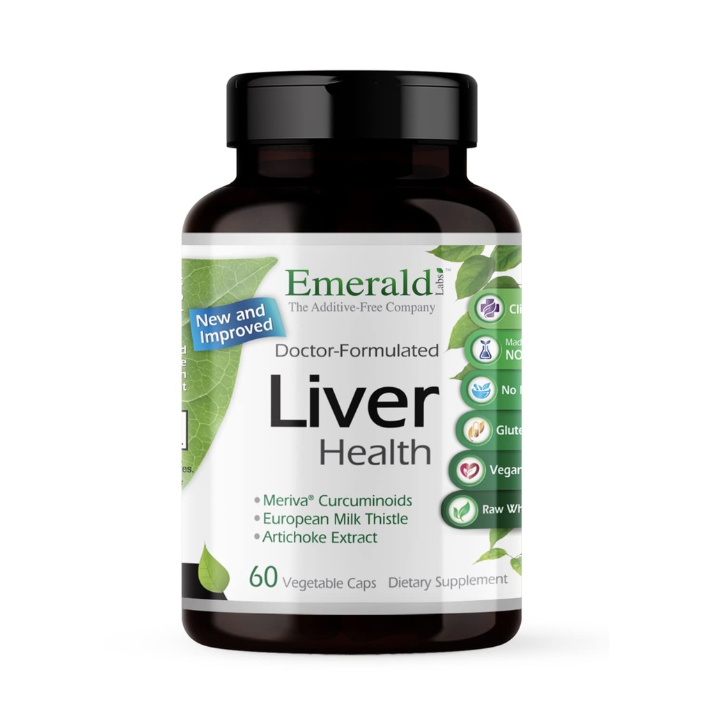 EMERALD LABS Liver Health - Liver Support Supplement with European Milk Thistle Extract - תומך במערכת חיסונית בריאה, רמות אנרגיה & Gallbladder * - 60 קפסולות ירקות (30 יום אספקה)