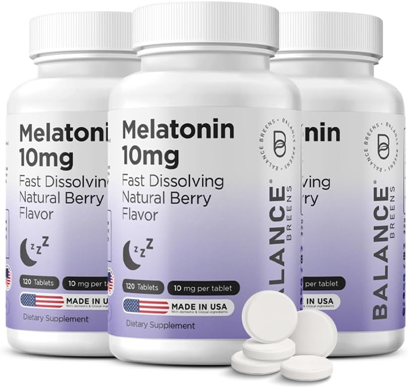 Balancebreens Melatonin 10mg Fast-Dissolve, 120 טבליות - Natural Sleep Aid for Restful Nights, Drug-Free Support forlaxation and Tranquility