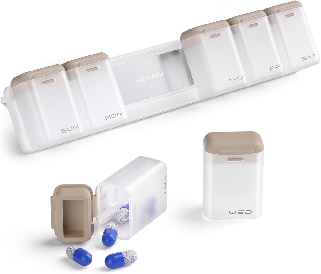 מארגנת גלולות שבועיות מגנטיות, Removable Pill Box 7 יום אחד ביום, נסיעות גדולות של גלולת גלולת גלולות, שבוע לאחר דיילי תרופה Dispenser, תרופה Container Holder עבור תוסף ויטמין, בראון