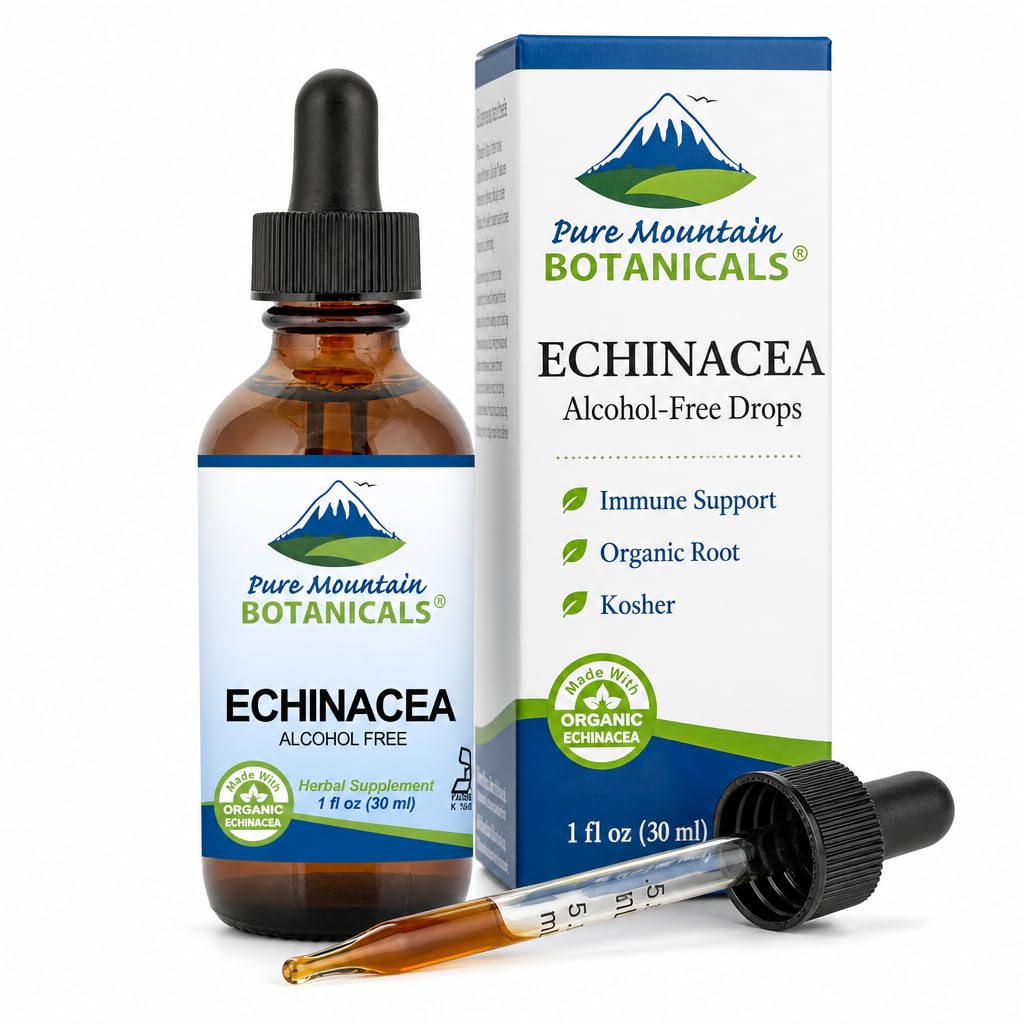 Pure Mountain הבוטנים נוזל Echinacea טיפות - כשר Tincture אלכוהול חינם לחלץ - 500 מ"ג אורגני Echinacea 1oz בקבוק