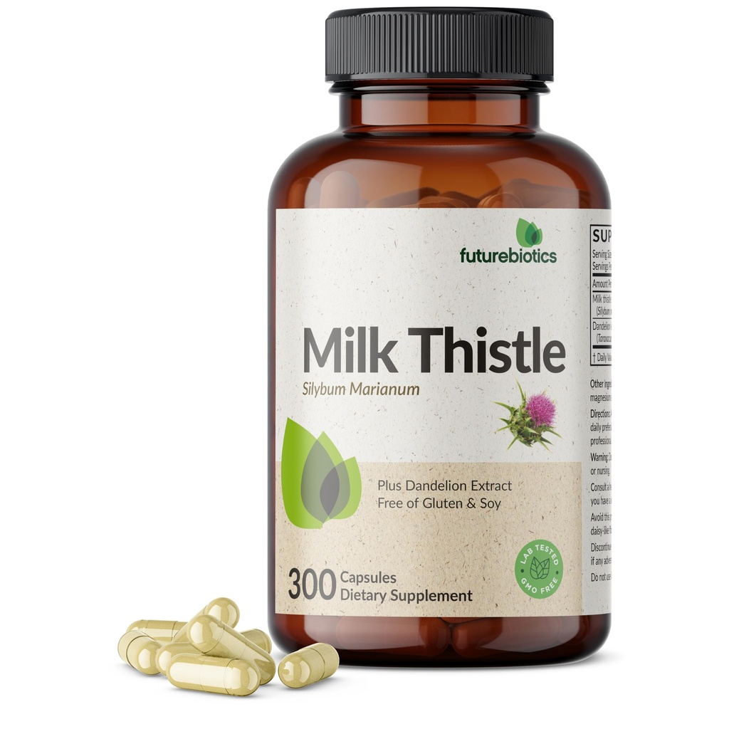 עתידביוטיקה חלב Thistle Silymarin Marianum & Dandelion Root Liver Health Support, Antioxidant Support, Detox, 300 קפסולות
