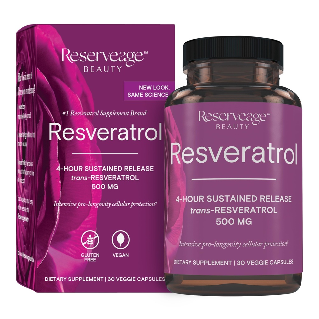 שמירה על יופי, Resveratrol 500 מ"ג, תוספת אנטיקסידנטית לבריאות הלב התאי, תומכת בהזדקנות בריאה מערכת החיסון, Paleo, Keto, 30 קפסולות