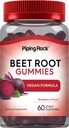 Piping Rock Beet Root Gummies | 60 Count | For Men and Women | Nitric Oxide תוסף | עם ויטמין C ו- Black Pepper | Strawberry Flavor | טבעוני, Non-GMO, Gluten FreeFree