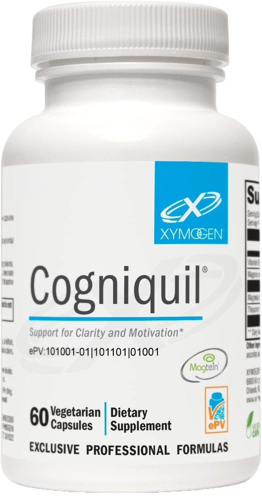 XYMOגן Cogniquil - תמיכה בקלילות, מיקוד, מוטיבציה, אנרגיה נפשית וגופנית - Magnesium L-Threonate כדי לספק מגנזיום ביו-זמינות למוח, האנקרין + ויטמין B12 (60 קפסולות)