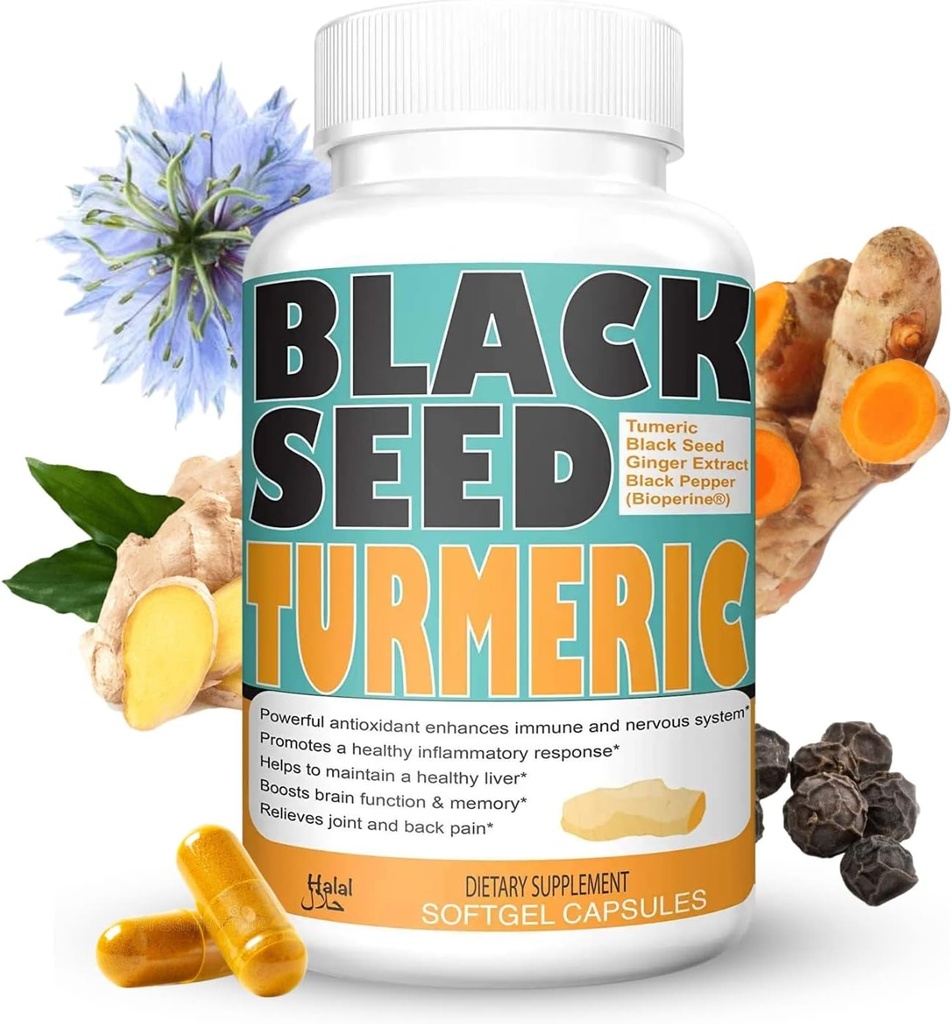 Turmeric 1350mg Curcumin 150mg Black Seed אבקת 75 מ"ג ג'ינג'ר לחלץ 50 מ"ג Black Pepper לחלץ 10 מ"ג bioperine 60 Veggie Count כמוסות על ידי Sweet Sunnah