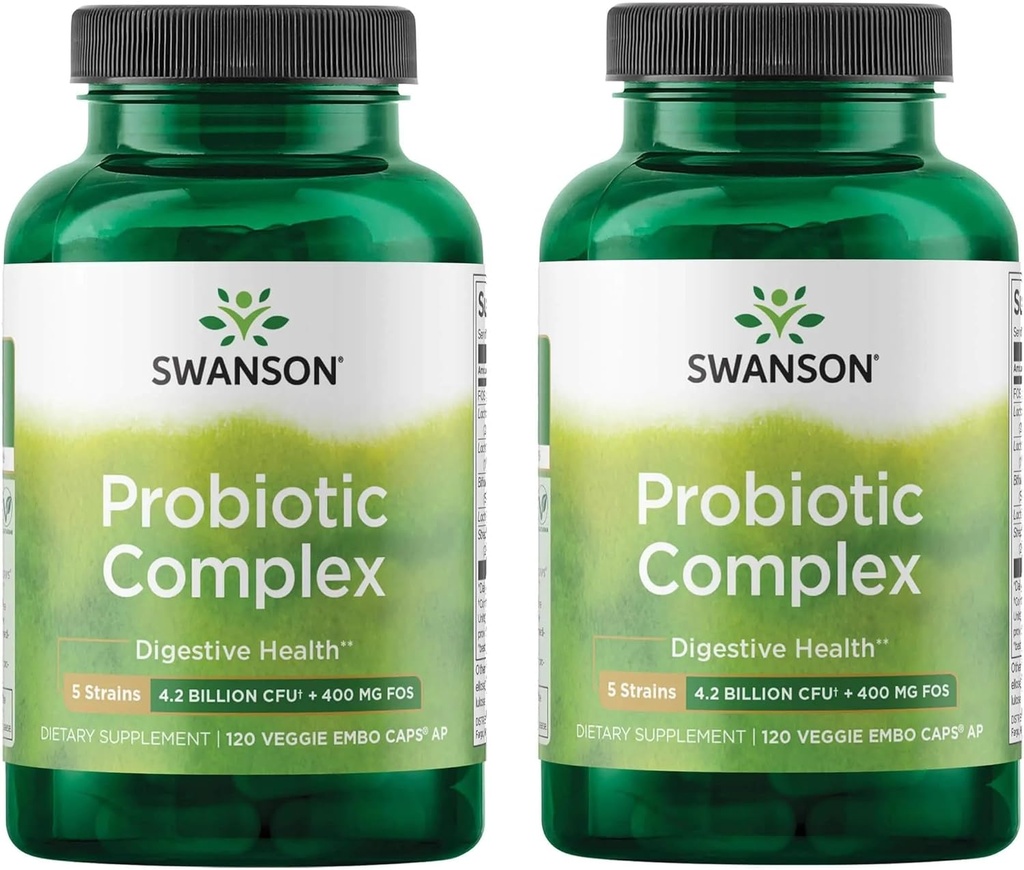 Swanson Probiotic Complex 4.2 מיליארד CFU 5-Strain Digestive Health Fat Metabolism Satiety Prebiotic FOS Complex תוסף 120 Veggie DRcaps (2 Pack)