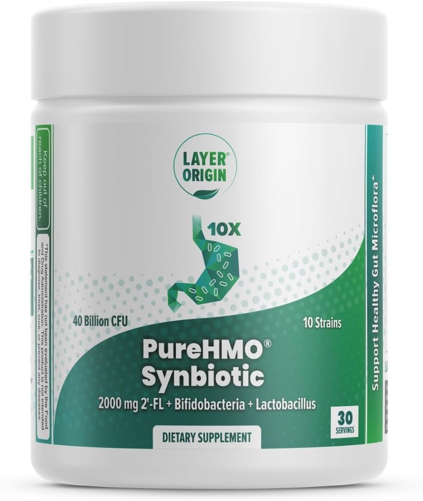 שכבה מקור | PureHMO Synbiotic: Prebiotic + Probiotic, 2000 מ"ג של אבקת חלב אנושי Oligosaccharides, 10 סטרינס, 40 מיליארד פרוביוטיקה - טופס אבקה