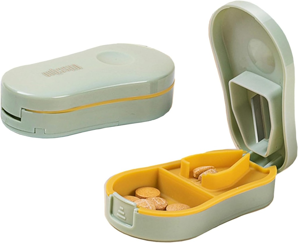 Light Green Pill Cutter Splitter עם מכשיר מרכזי עבור גלולות קטנות וקטנות, חותך ויטמינים Tablet, Portable Exquisite Pill Crusher עבור פורבס Pocket