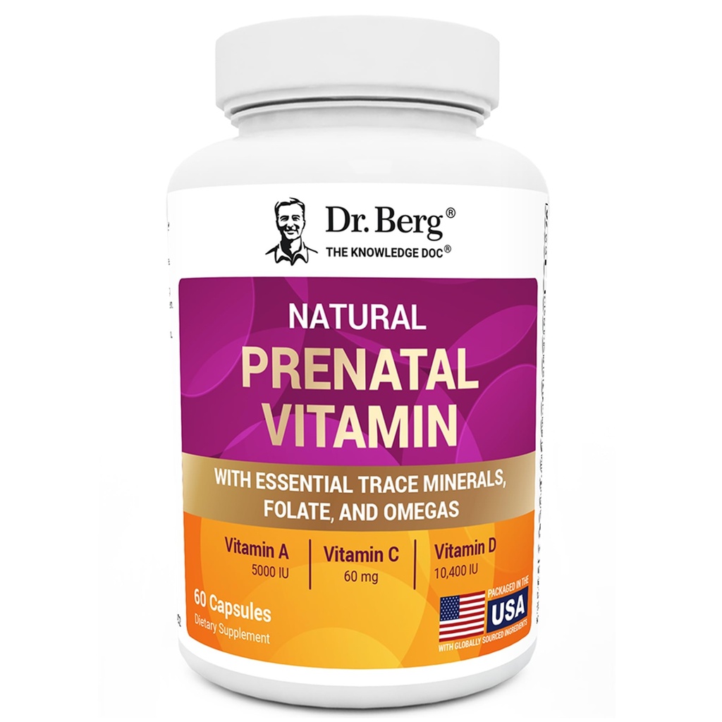 Dr. Berg Natural Prenatal ויטמינים לנשים (Pregnant & סיעוד) - ויטמינים טרום לידתיים עם Folate, ויטמינים, מינרלים, אומגהs, ו11 Powerful Superfoods - נשים טרום לידתי Multivitamin - 60 קפסולות