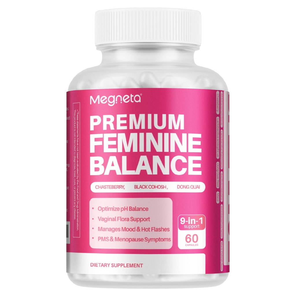 תוספי Feminine Balance - עבור נשים אנרגיה, Menopause Health & הורמון איזון, עם Black Cohosh, Chasteberry, 10 מיליארד CFUs Probiotics - 60 קפסולות