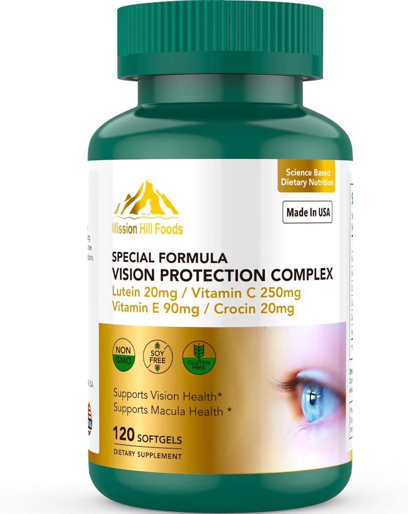 Lutein ו- Zeaxanthin תוספי - 6 ב 1 Vision Protection Complex with Lutein 20 מ"ג, Zeaxanthin, Astaxanthin, Crocin, ויטמין C & E, 120 Softgels, non-GMO, Gluten-Free, תומך בריאות העין