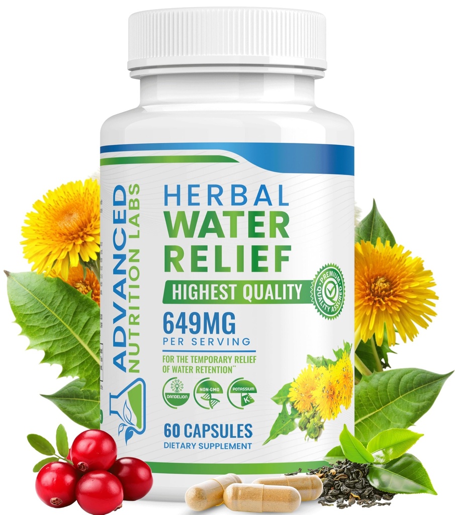Herbal Water Relief Diuretic Water Pills for Water Retention, Bloating, Swollen Legs, Feet - Dandelion Extraction - אובדן החזרה למים - Diuretics for Women & Men - 60 קפסולות