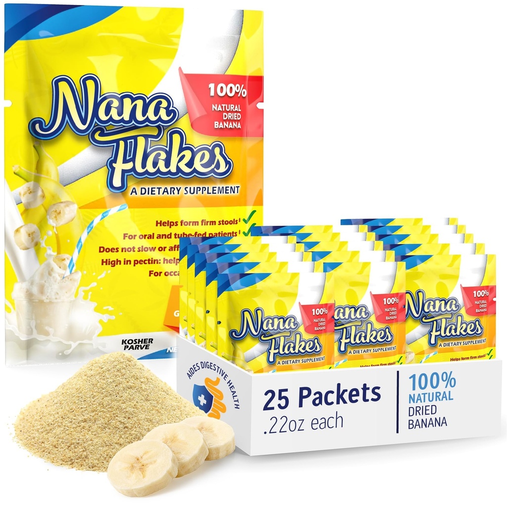 Nana Flakes 100% טהור בננה פלקס אבקת מזון רפואי - ירידה במשקל צריכת שומן טבעי עבור Diarrhea & Heart Burn - מקור גדול של חלבון וסיבים (25 מנות יחיד)