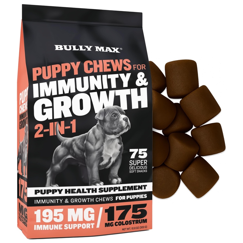 Bully Max 2-in-1 Puppy מתייחס צ'אדות Soft עבור Immunity & growth - ויטמינים לכלבים ותוספים - מזון רב ויטמין חיוני עבור בריאות & Immune תמיכה - קטן, בינוני גדול ו גדול Breed Puppies