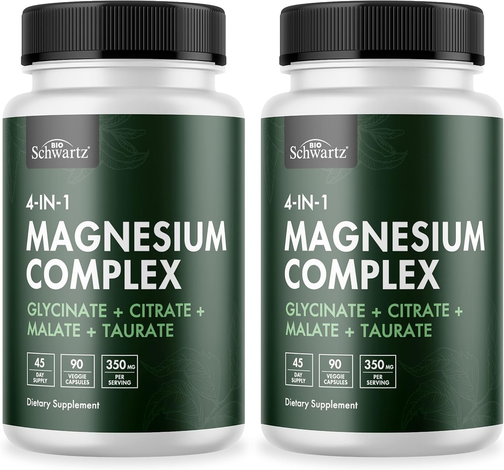 BioSchwartz Magnesium Complex תוסף (2 Pack) 350 מ"ג Magnesium Glycinate Citrate Malate ו Turate Per המשרתת for Healthy Nerves Heart Sleep Support (Vegan, Gluten-Free, non-GMO)