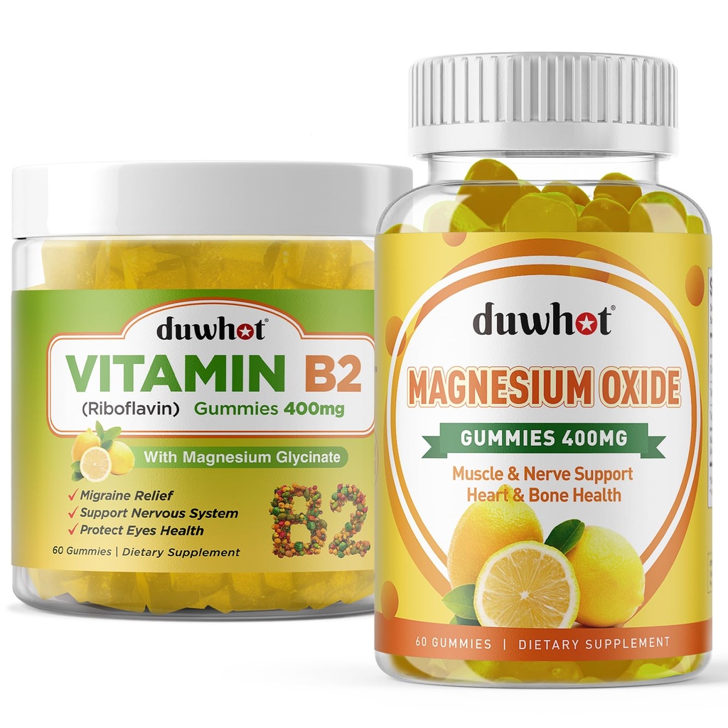 סיוע Migraine - ויטמין B2 מסטיק (Riboflavin) 400 מ"ג ומגנזיום Oxidemies 400 מ"ג, Headache Relief & Nervous System Support