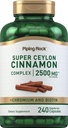 Piping Rock Super Ceylon Cinnamon Complex כמוסות | 240 גלולות אבקה | תוספת עם Chromium ו biotin | Vegetarian, non-GMO, Gluten Free