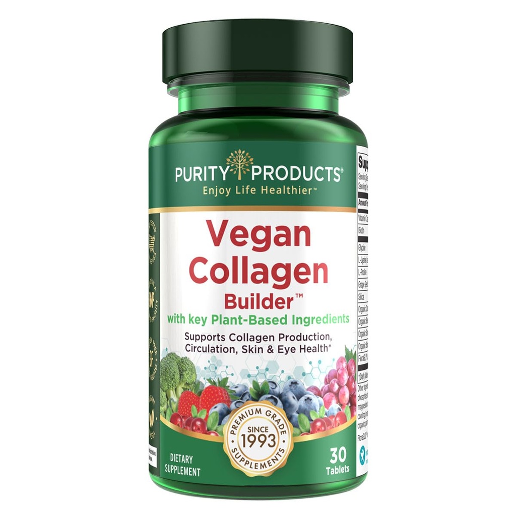 טבעוני קולגן בונה - אורגני Whole Foods פירות + Veg, Silica, Lutein, ויטמין C, biotin, Grape Seed - Amino Acids Glycine, Lysine + Proline Collagen Boosters (30 משרתים, טבליות)