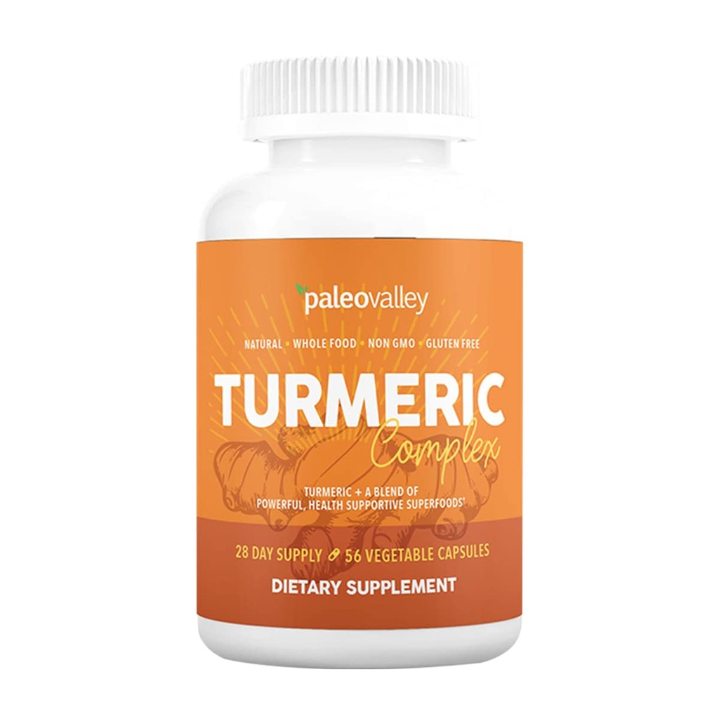 Paleovalley - תרכובת Turmeric אורגנית אורגנית מלאה Turmeric עם בריאות-Supportive Superfoods - 56 קפסולות צמחוניות - שיתופי תמיכה, חסינות, מוח ובריאות הלב