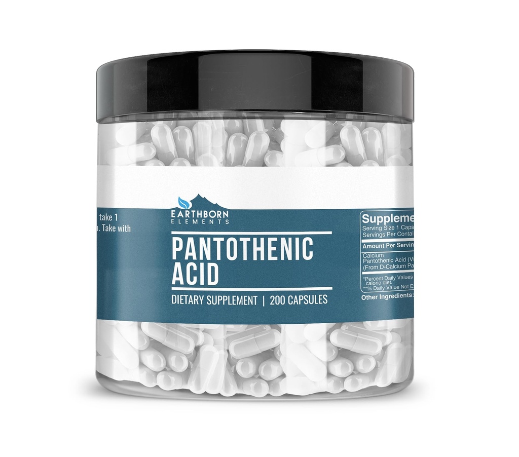 Earthborn Elements Pantothenic Acid 200 קפסולות, Pure & Undiluted, ללא תוספת