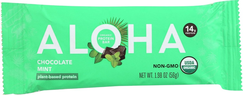 Aloha אורגני שוקולד Mint חלבון Bars, 14g צמחי מבוסס חלבון, USDA מוסמך אורגני, Gluten Free & non-GMO, 56 Gm (Pack של 12)