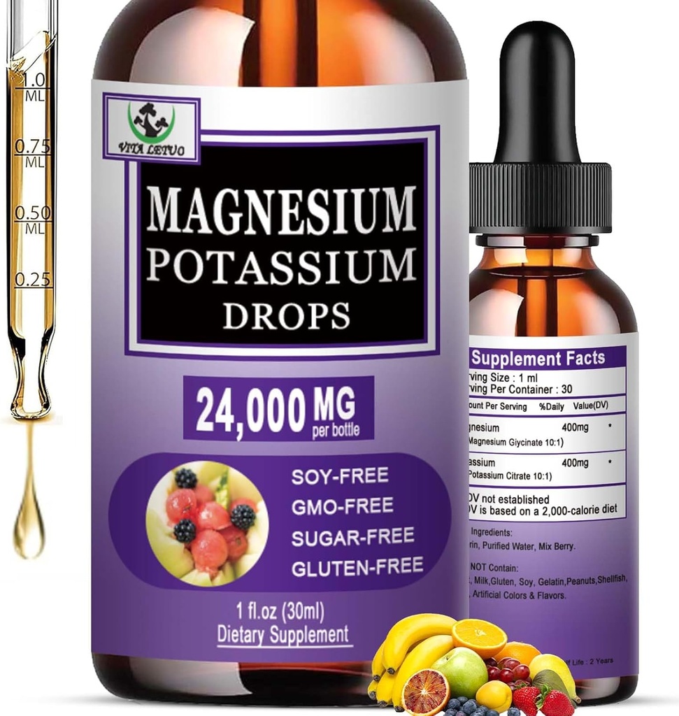 Magnesium Glycinate עם תוסף Potassium,Liquid Magnesium Glycinate 500 מ"ג Potassium Citrate 500 מ"ג, Magnesium נוזל טיפות עבור Vascular, Bone, Heart, שריר ועצב בריאות, לא-GMO,Veganium נוזל טיפות עבור Vascular, Bone, Heart, השרירים & Nerve Health, non-GMO,Vegan