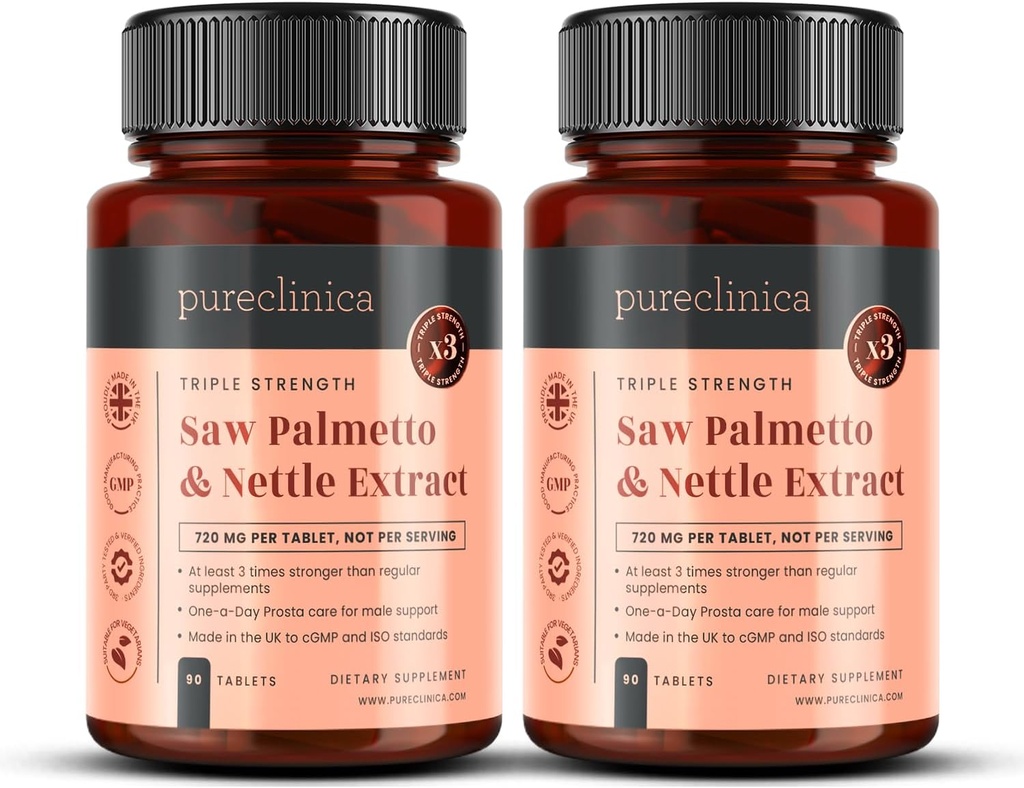 2Pack Triple Power ראה את Palmetto & Nettle Root - 180 טבליות | 4149 מ"ג עם 160 מ"ג Saw Palmetto לחלץ (85-95% שומן Acids), 30 מ"ג Nettle Root, 649 מ"ג Calcium | 6-Month | Prostate Support Support Extractation