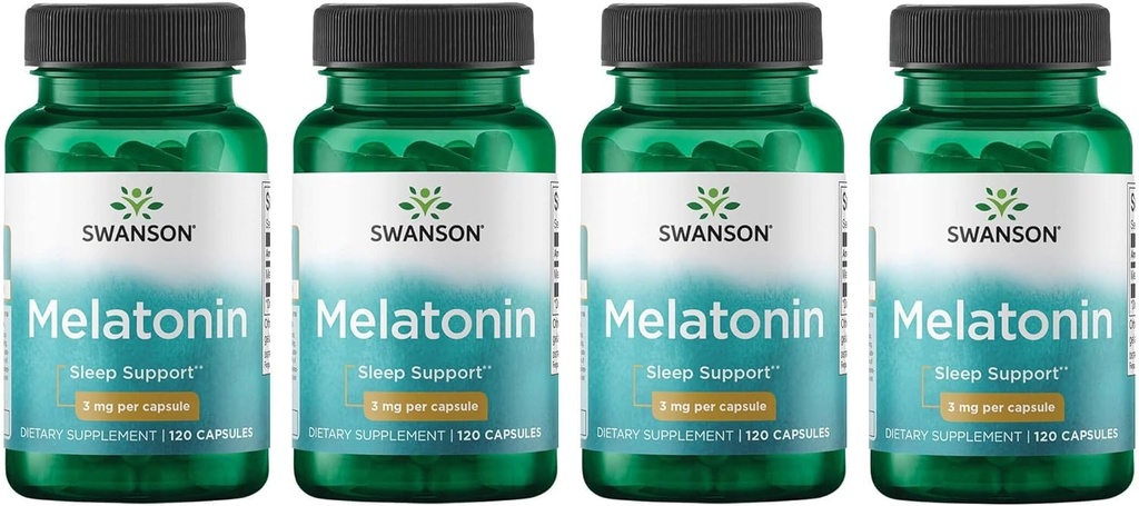 Swanson Melatonin - Herbal Supplement - Sleep andlaxation - (120 קפסולות, 3mg כל אחד) 4 Pack
