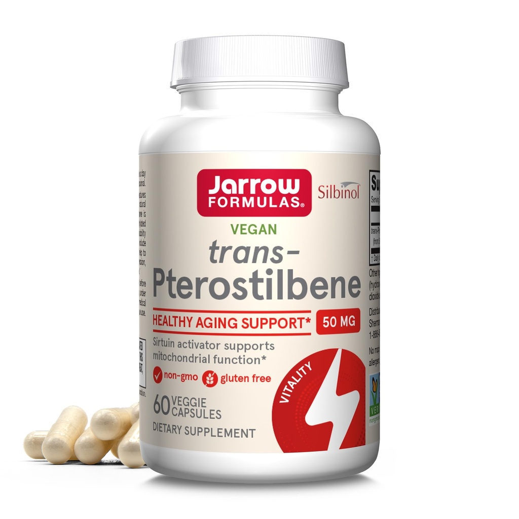 Jarrow Formulas® Pterostilbene 50 מ"ג לתמיכה אנטי-חמצן, תוספי תזונה תומכים בהזדקנות בריאה, 60 קפסולות Veggie, 60 יום אספקה