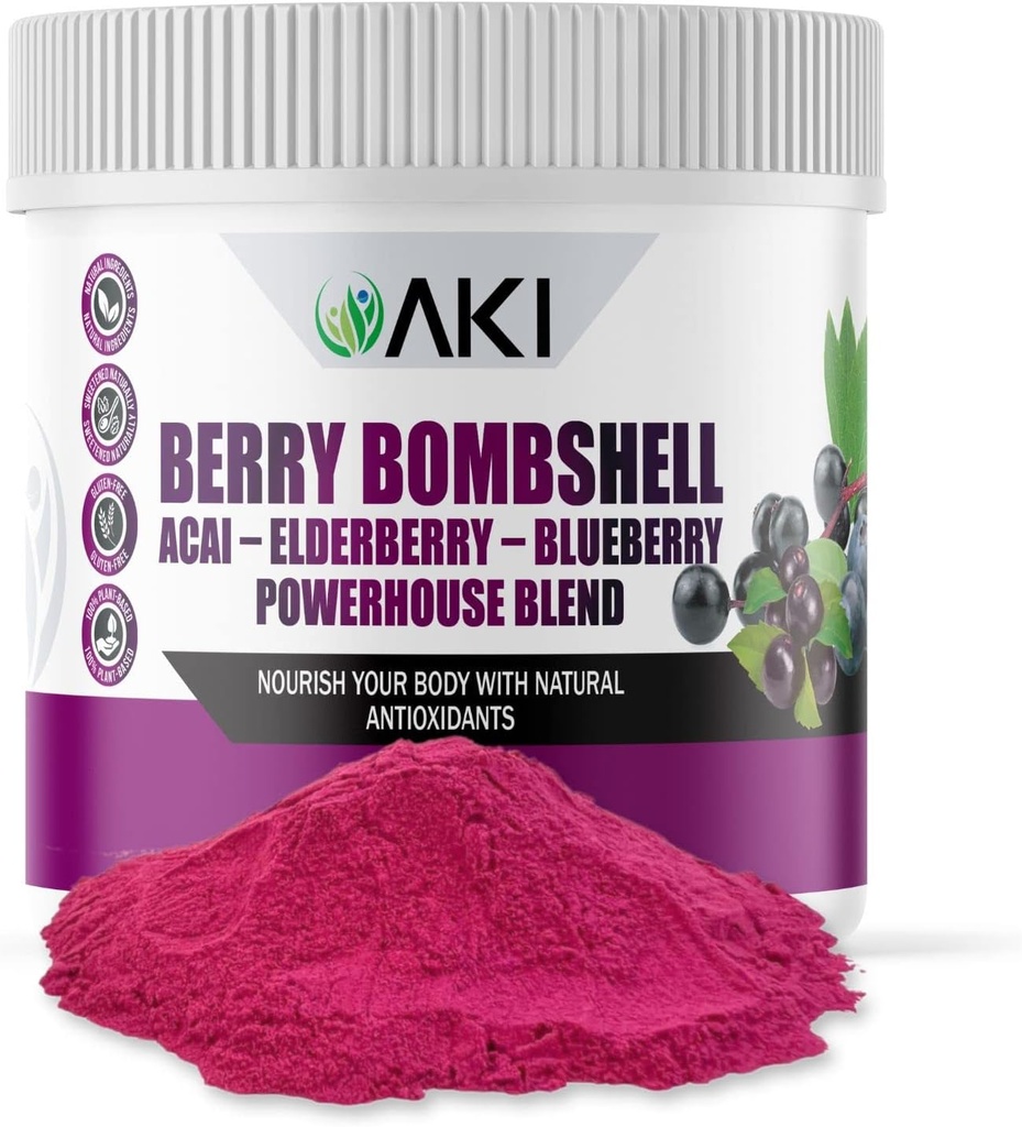 AKI ברי Bombshell - Acai, Elderberry & Blueberry בלנדר (5.3oz / 150g) - מביא יחד את הבריכות האידיאליות כדי ליצור מזון תזונתי תזונתי תזונתי תזונתי תזונתי תזונתי תזונתי תזונתי תזונתי תזונתי תזונתי תזונתי איכותי וגלוטן חינם