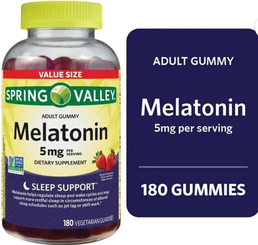 Soring Valley Melatonin Gummies, Non GMO, Strawberry Flavor, 5 מ"ג, 180 הרוזן