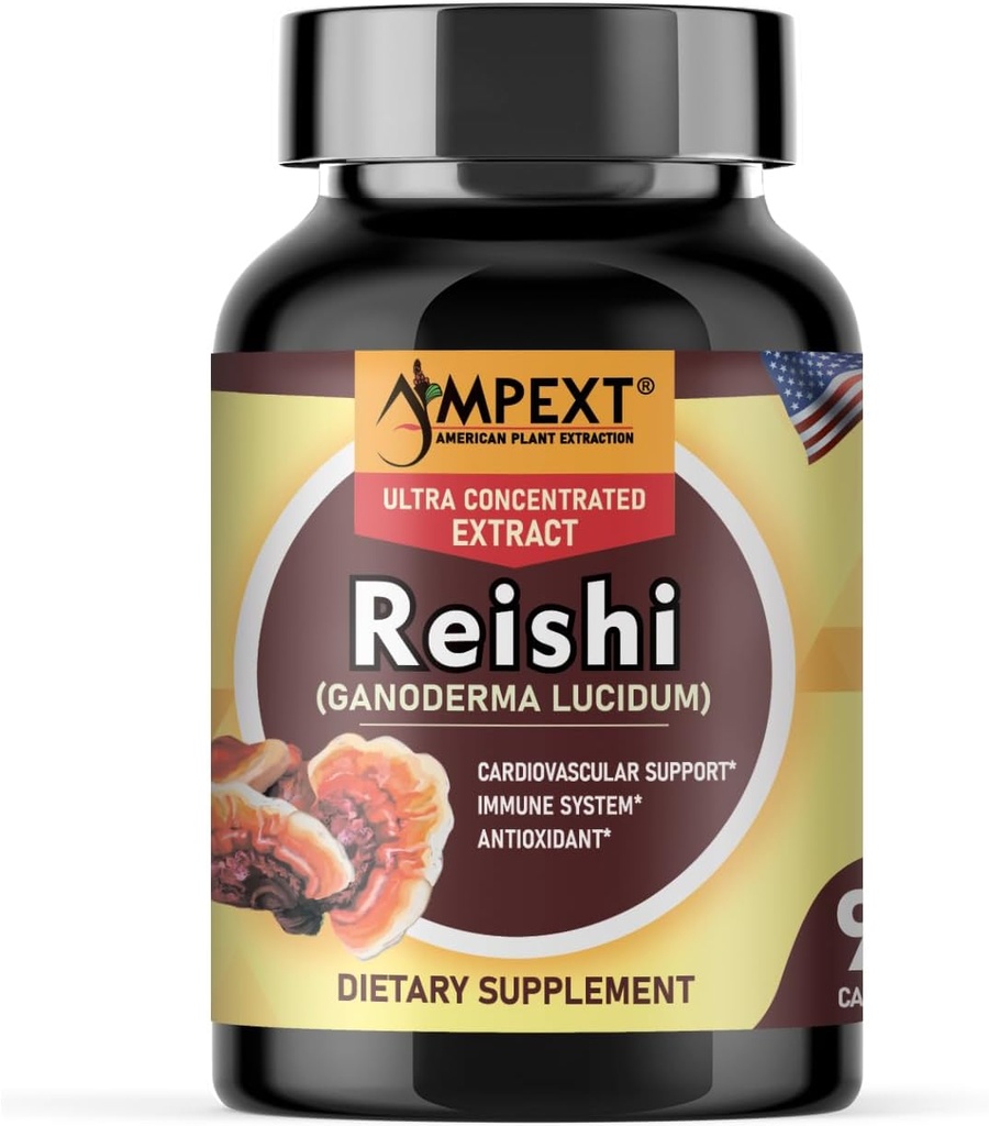 Reishi Mushroom - איכות פרימיום, רק פירות, Antioxidant, Pmonotes Longevity, Immunity Booster, אנרגיה ו Vitality, מסיר שומןigue, 90 Veg Caps.