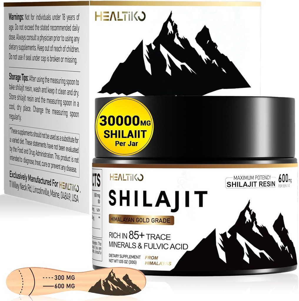 Shilajit Resin, ההימלאיה Shilajit אורגני - 600 מ"ג Potency Gold כיתה, Shilajit עבור גברים ונשים עם 85 + Trace מינרלים & Fulvic Acid, עבור Stamina, Immunity & Power, 50 משרת (30g)
