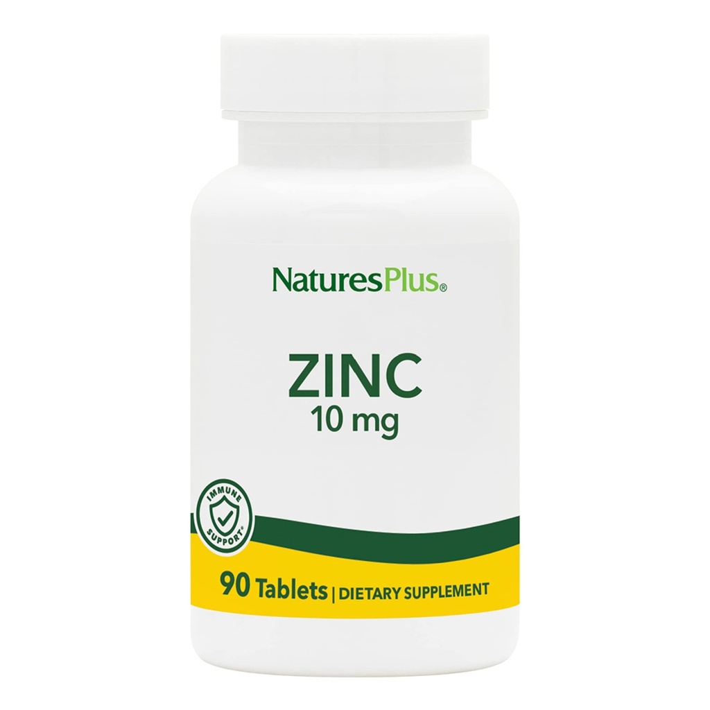 NaturesPlus Zinc Tablets - 10 מ"ג, 90 תוספי Vegetarian - תוספת מערכת החיסון עבור צמיחה סלולרית תיקון - מקדם עיכול בריאה, מטאבוליזם וחזון - Gluten-Free - 90 לשרתים