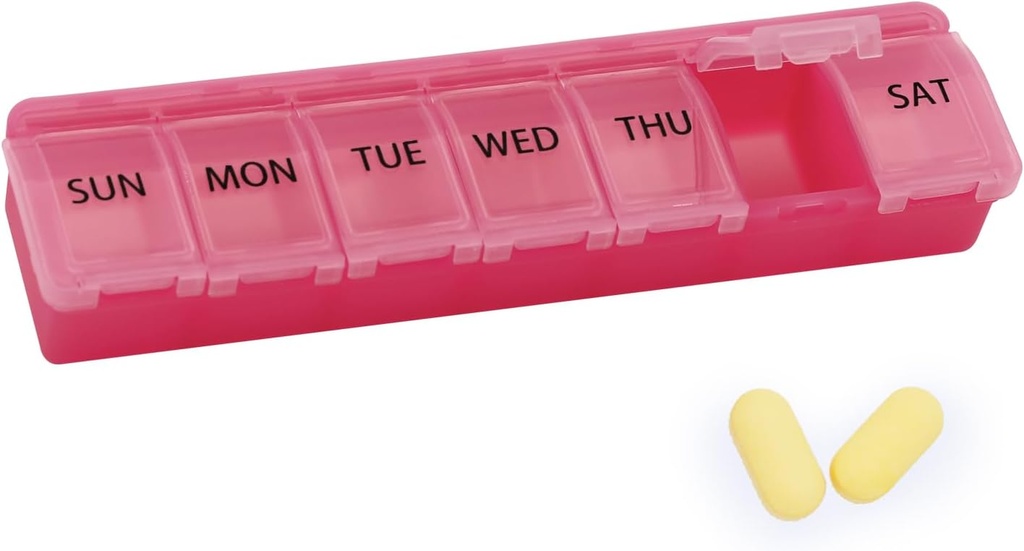 Silicone Weekly Pill Productionser 7 Day Pill Box Medicine Box Daily Arthritis-Friendly, Large Medicine Case Compact Travel Pill Container for Pill,Vitamin & Fish Oil (Pink)