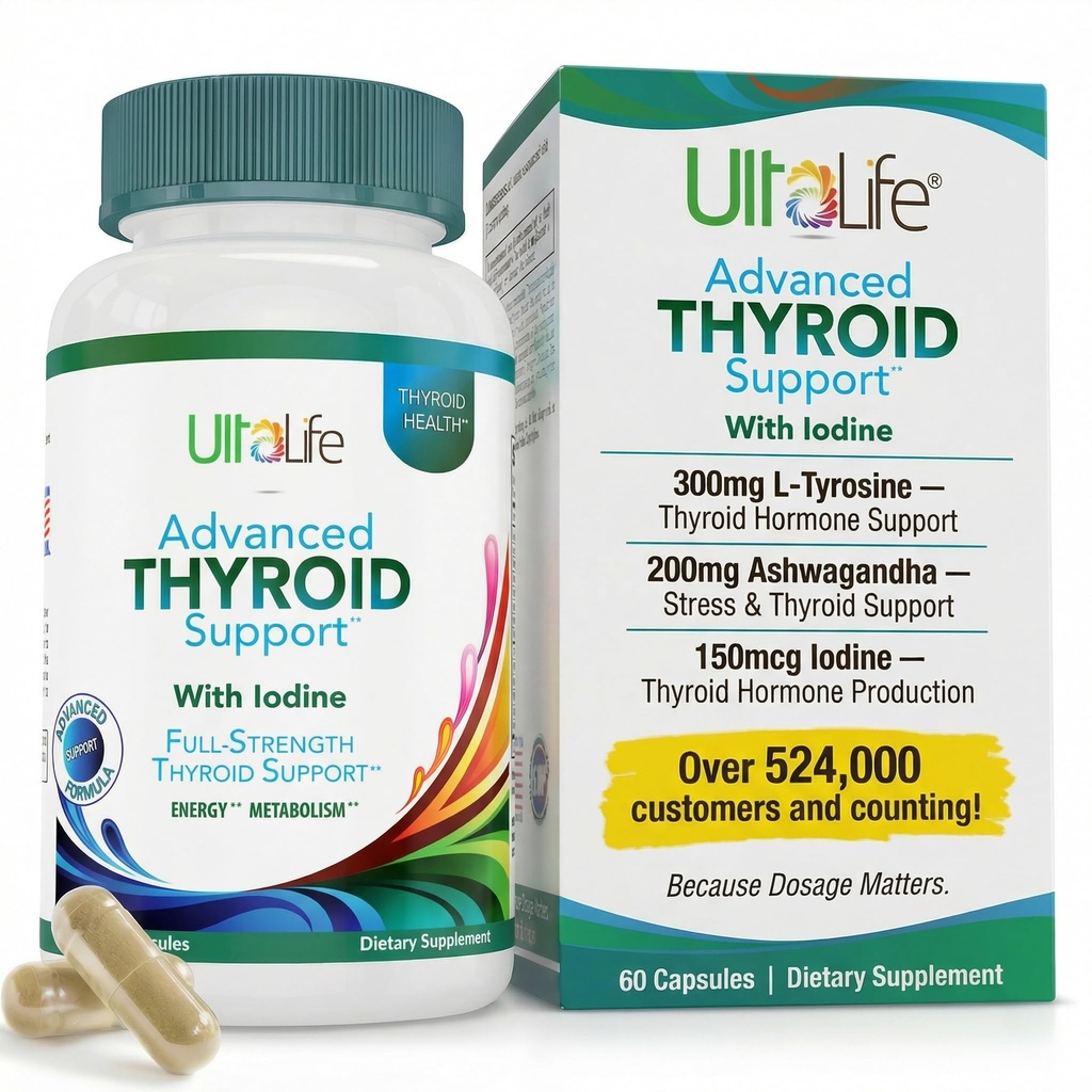 Daily Thyroid Boost Formula with Iodine Ashwagandha ויטמין B12 Zinc ו Selenium for Energy Metabolism and Focus 60 קפסולות