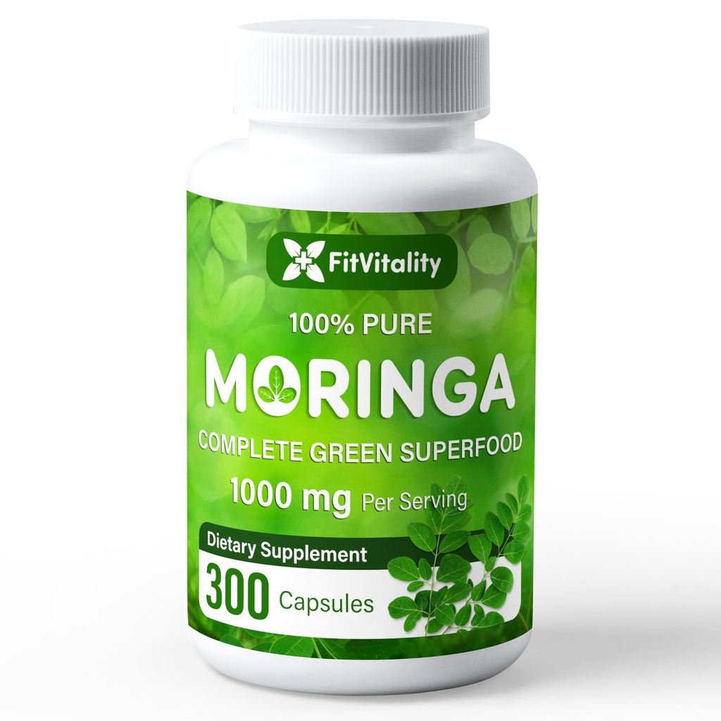 מורסינגה קפסולות (300 קפסולות) Moringa Oleifera: 10,000 מ"ג 100% טהור וטבעי - non-GMO ו- Gluten Free Supplement